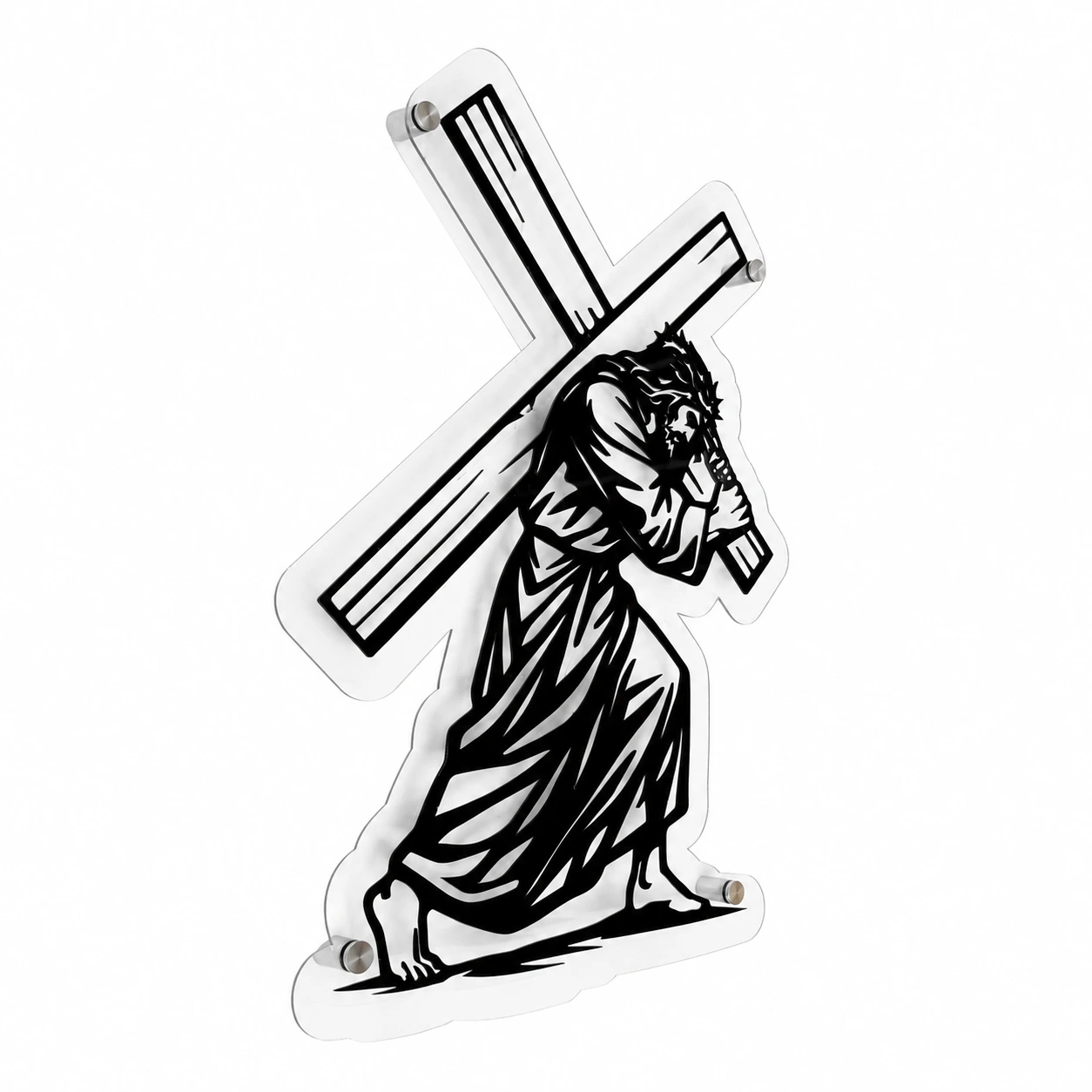 Jesus Bearing the Cross Wall Art | Black Acrylic Christian Wall Decor | 60 × 53 cm view 3