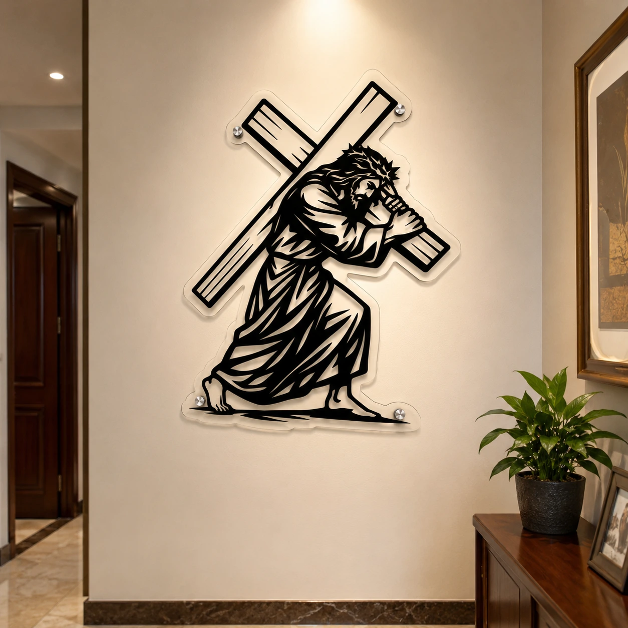 Jesus Bearing the Cross Wall Art | Black Acrylic Christian Wall Decor | 60 × 53 cm view 2