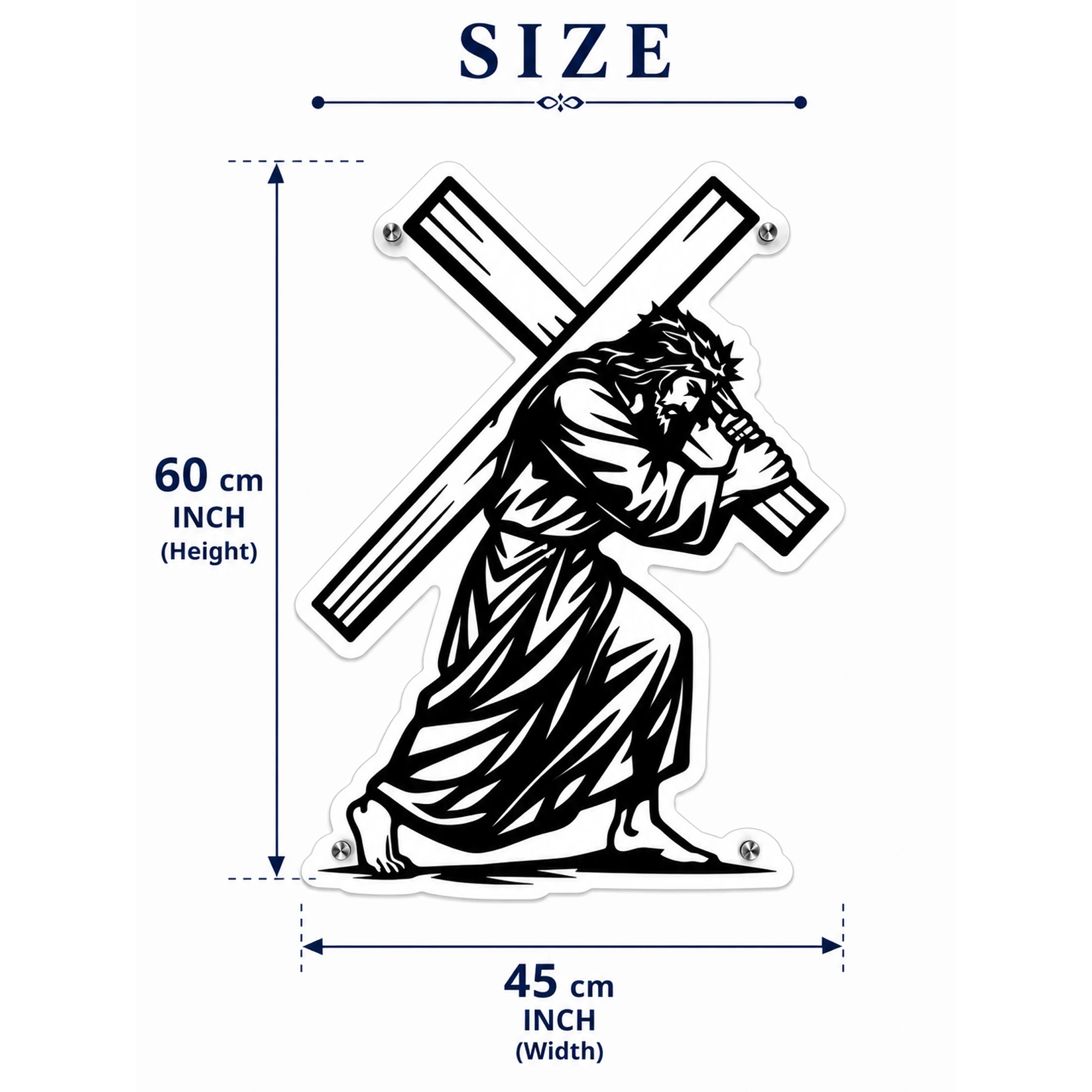Jesus Bearing the Cross Wall Art | Black Acrylic Christian Wall Decor | 60 × 53 cm view 4