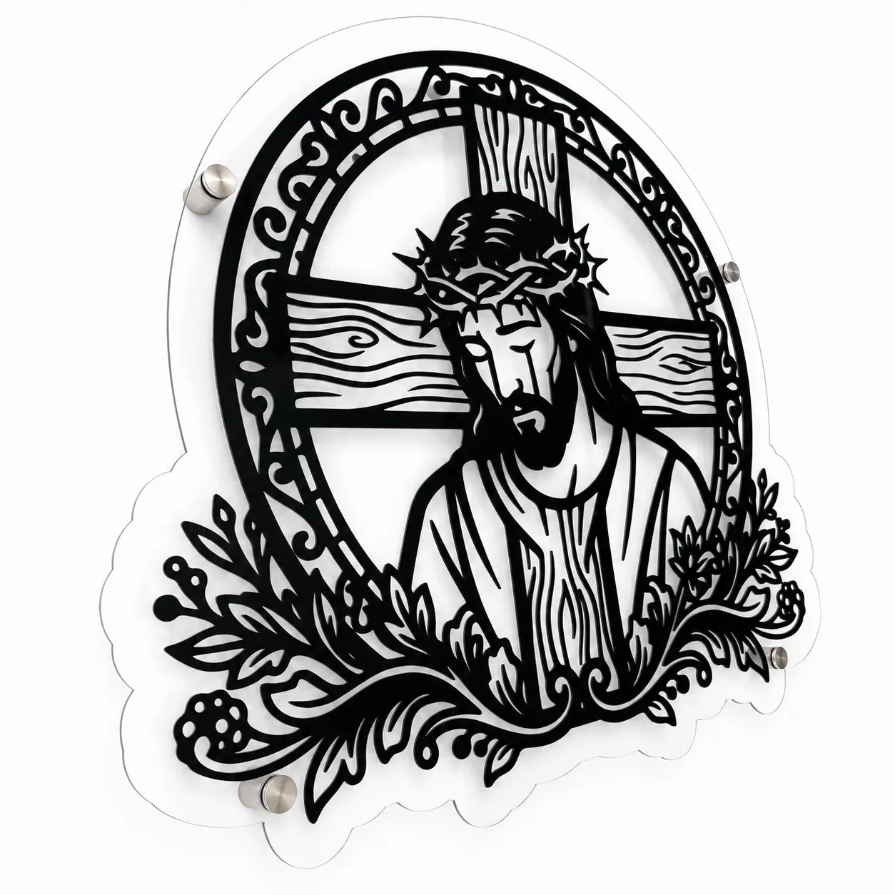 Jesus Carrying Cross Wall Art | 60 × 45 cm Black Acrylic Christian Wall Decor view 3