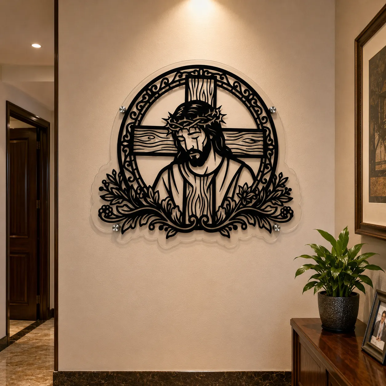 Jesus Carrying Cross Wall Art | 60 × 45 cm Black Acrylic Christian Wall Decor view 2