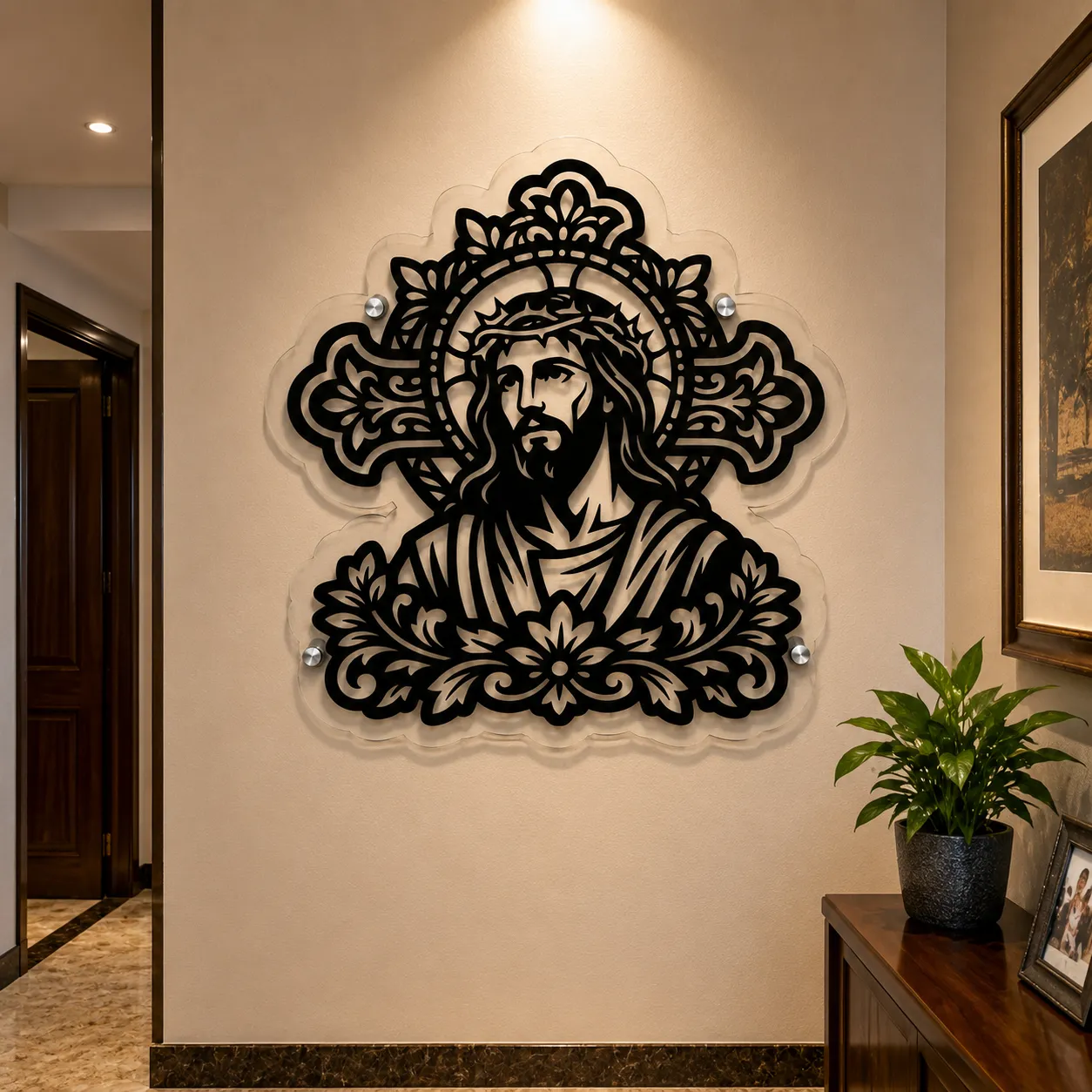 Jesus Wall Art for Home | 60 × 53 cm Black Acrylic Christian Wall Decor view 2