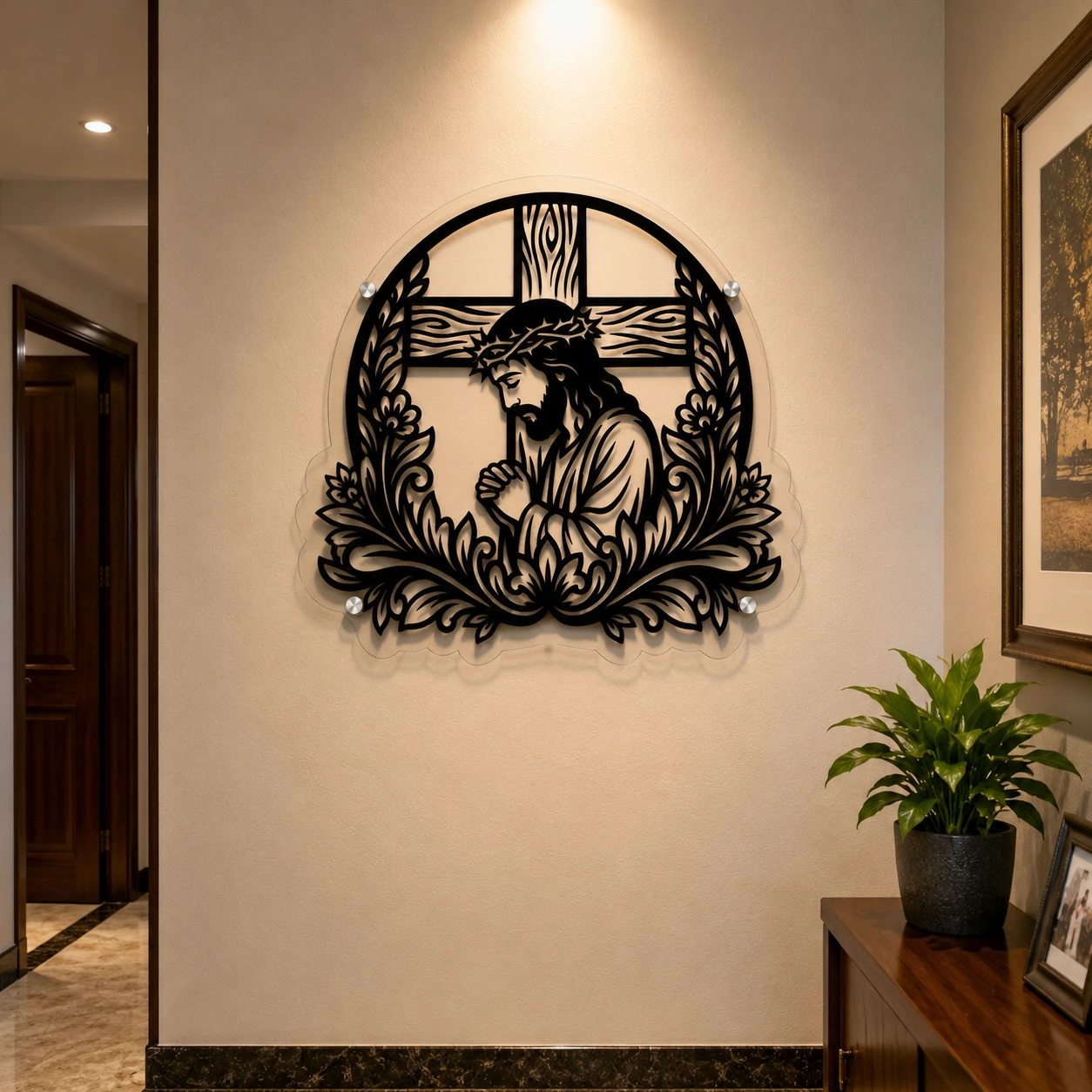 Jesus Prayer Wall Art | 60 × 58 cm Black Acrylic Christian Wall Decor view 2